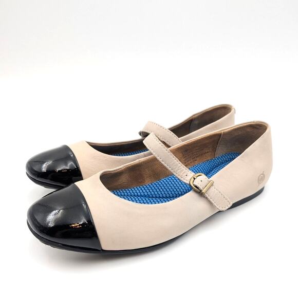 Børn Batti Cap Toe Mary Jane Flat Adjustable Women's Beige/Blue Size US6.5 EU37 - Picture 1 of 12